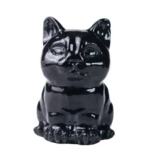 Manufacturers wholesale selling natural crystal gem jade black cat crafts decoration hand-carved black cat