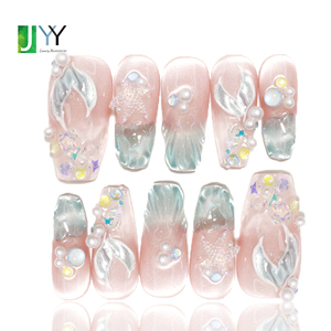 Uñas postizas de gel de sirena para verano, venta al por mayor, 10 unidades, personalizadas, arte 3D hecho a mano, uñas acrílicas gruesas con diseño - Product Image 1