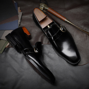 Mocassins pour hommes en cuir de vachette véritable, style décontracté chic, à bout carré, respirants, semelle extérieure en caoutchouc durable, à enfiler, pour le bureau et la carrière - Product Image 4