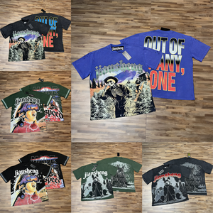 <span class=keywords><strong>T</strong></span>-<span class=keywords><strong>shirt</strong></span> a maniche corte in cotone <span class=keywords><strong>vintage</strong></span> lavato con stampa teschio Godspeed <span class=keywords><strong>Rock</strong></span> Street per coppie, 100% lavorazione a maglia - Product Image 1