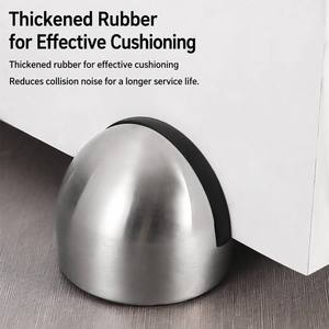 Butée de porte magnétique sans perçage en acier inoxydable, fixation au sol avec pare-chocs en caoutchouc, double fixation pour maison, hôtel, bureau, chambre - Product Image 3
