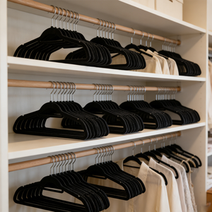 Cintres en velours noir sur mesure Owentek avec barre, fins, peu encombrants, floqués, antidérapants, pour manteaux, vente en gros - Product Image 6