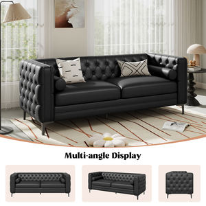 Sofá Chesterfield Moderno Convertible de Dos Plazas, Impermeable, de Cuero Sintético, con Asiento Ancho y Cojines de Apoyo, Ideal para Apartamentos y Escuelas - Product Image 4