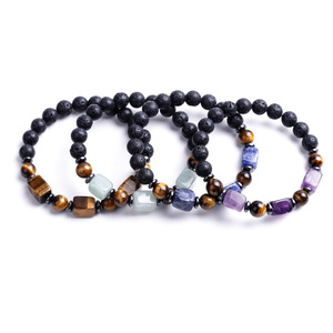 Bracelet énergétique en perles élastiques en améthyste et œil de tigre, bijoux de mode pour hommes et femmes - Product Image 3