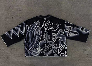 <span class=keywords><strong>Maglione</strong></span> Crop <span class=keywords><strong>con</strong></span> spalla a goccia personalizzato Unisex tutto stampato pesante in cotone francese di spugna <span class=keywords><strong>oversize</strong></span> top T Shirt Cropped da uomo - Product Image 3