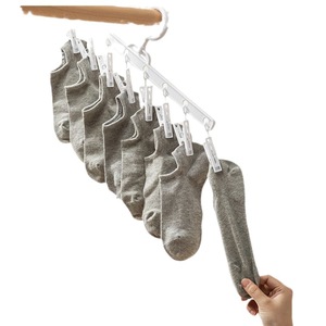 Multi Clip Clothes Hanger With 8 Clips White Gray Non Slip <b>Drying</b> <b>Rack</b> For Socks Baby Clothes Organizer Hook Type Rectangle - Product Image 5