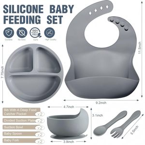 Juego de Alimentación de Silicona para Bebés, Libre de BPA, 5 Piezas, Cuchara para Comer, Platos para Niños Pequeños, Tazón, Juego de Alimentación para Bebés - Product Image 2