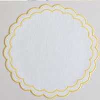Set de table carré en lin blanc vintage de style nordique, bord festonné bleu clair, serviette de table, décoration de la maison