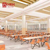 MINYI BOW École Cantine Employé 4 Places MDF Bois Table À Manger & Chaise Ensemble Cafétéria Hôtel Salles À Manger Restaurant Meubles