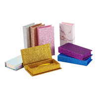 Boîte d'emballage de cils vide magnétique en or rose brillant à paillettes colorées avec logo personnalisé de marque privée