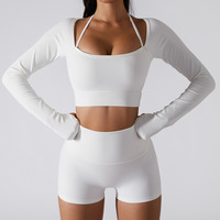 V-Cut Crossover Schnelltrocknend V-Cut Eisseide Weich Formgebend Nahtlos Geripptes Yoga-Set Damen High Waist Flare Leggings