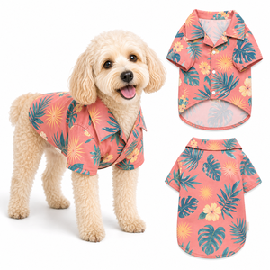 Camisa para perro con solapa de flamenco tropical, ropa para mascotas OEM, transpirable, de verano, con botones personalizados, para cachorros pequeños, para paseos en la playa - Product Image 2