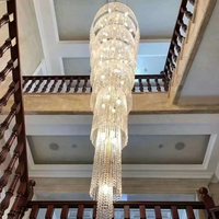 Lustre de luxe pour plafond haut avec télécommande pour hôtel, villa, bar et maison - Lampe suspendue en cristal