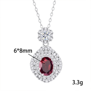 Elegante Collar con Colgante de Granate Ovalado de 6*8mm, con Circonitas, Piedra Natural, Plata de Ley 925, Resistente al Deslustre - Product Image 6