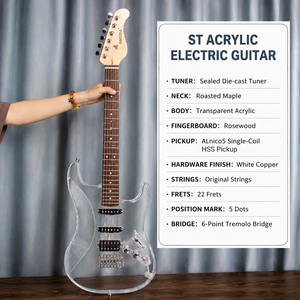 Guitarra Eléctrica con Cuerpo <span class=keywords><strong>de</strong></span> Acrílico Transparente, Pastillas HSS, 6 Cuerdas, Guitarra <span class=keywords><strong>de</strong></span> Práctica para Principiantes, <span class=keywords><strong>Venta</strong></span> al Por Mayor - Product Image 1