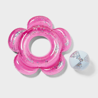 Ensemble de 2 flotteurs gonflables : Bouée de bain en forme de fleur + ballon de plage, kit de jouets flottants pour piscine et plage pour adultes
