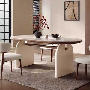 Cream Colored Oval Solid Wood Dining <b>Table</b> Set 4 Piece Nordic Style <b>Space</b> <b>Saving</b> Dining Room Furniture - Product Image 1