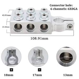 Abrazaderas de terminal de batería de plomo-ácido de aluminio de 8AWG a <span class=keywords><strong>4</strong></span>/0(XL) AWG, 12 vías, chapadas en latón, para poste superior automotriz, positivo y negativo - Product Image 3