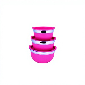 ชามสเตนเลสสีชมพูสีแดงพร้อมฝาไม้ - Product Image 1