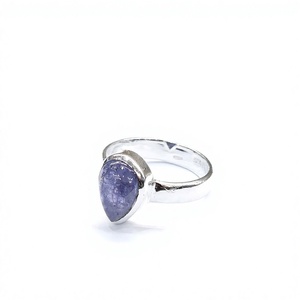 Violet Tanzanite <b>Ring</b> 925 Sterling Silver Teardrop Cabochon Smooth Bezel <b>Plain</b> Band Solitaire <b>Ring</b> Wholesale - Product Image 3