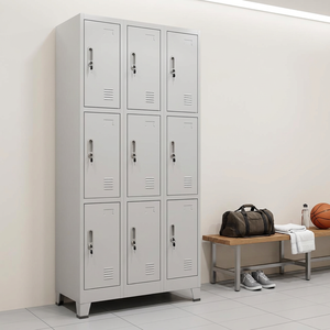 Armoire de rangement moderne en acier laminé à froid, 9 portes, à poser au sol, avec serrure à clé, durable, démontable, garantie 3 ans - Product Image 1