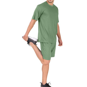 Men's Solid Green Cotton T-Shirt and Shorts <b>Set</b> O-Neck Short Sleeve Casual Summer Outfit High Quality Custom Men Summer <b>Twin</b> <b>Set</b> - Product Image 3