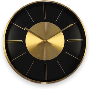 Horloges murales fantaisie en aluminium à la mode de luxe en métal de 12 pouces <span class=keywords><strong>horloge</strong></span> murale ronde personnalisée moderne Simple silencieuse noire épissage or - Product Image 5