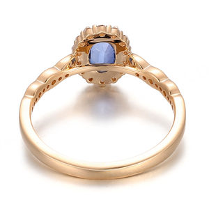 Bague en pierres précieuses Starsgem 10K 14K 18K Or massif Bleu royal Forme ovale Pierre précieuse de laboratoire cultivée Bague de fiançailles de mariage Bijoux pour femmes - Product Image 2