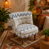 Fauteuil d'appoint Bohème Kantha Patchwork pour Hôtels, Canapé Simple de Salon Boutique avec Pieds en Bois Ignifuges – Vente en Gros