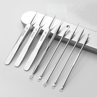 Kit professionnel de traitement de l'acné du visage avec outil pour éliminer les boutons, extracteur de comédons, pinces, étui tout en métal de différentes formes