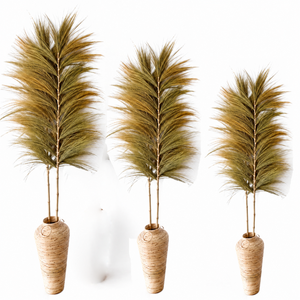 Arrangement de pampas séchées naturelles dans un vase tressé, plante décorative moelleuse pour l'aménagement intérieur - Product Image 1