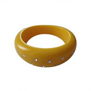 Classic Yellow Resin Bangle with Crystal Rhinestone Inlay Unisex Fashion <b>Bracelet</b> - Product Image 1