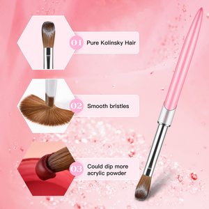 Pinceau à ongles professionnel 100% Kolinsky en acrylique, manche en métal rose clair, logo personnalisé, pinceau de manucure avec tube en PVC - Product Image 4