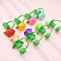 Breloques de paille en silicone personnalisées de 10 mm pour gobelets, motif rose de la Saint-Valentin, vente en gros, OEM, faible MOQ