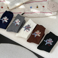 Chaussettes en laine à motif d'ours de dessin animé, chaussettes mi-mollet pour femmes, chaussettes épaisses et chaudes à nœud pour l'automne et l'hiver