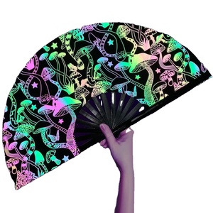 Ventilador de Mano Plegable de Bambú Ecológico de 13 Pulgadas con Luz UV, Modelo GS23, para Fiestas Rave, Festivales y Discotecas, Promoción al por Mayor - Product Image 1