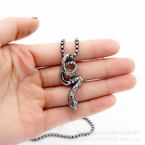 <b>Titanium</b> Steel Snake Pendant Necklace Unisex Fashion Jewelry Stainless Steel Animal Zodiac Design White Red Black Color Options - Product Image 4
