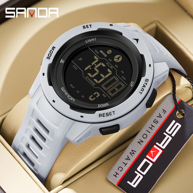 Sanda 2145 Men's Luxury Trending Digital Sports Watch High Quality Rubber Shock Resistant Chronograph Silicone Plastic