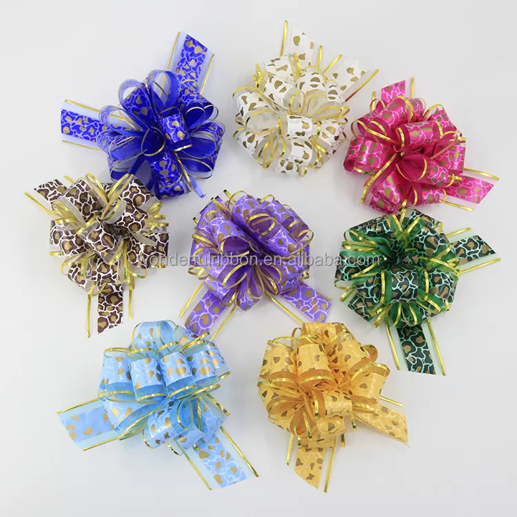 Wholesale Metallic 3CM Organza Flower Packing Pull String Ribbon And Bow For Birthday Gifts Wrapping Wedding Party Decoration
