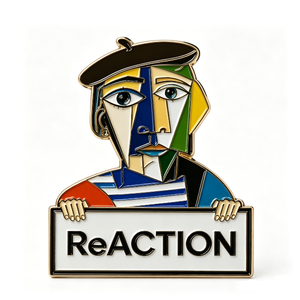 ReACTION Cubist Face Art <b>Pin</b> Gold Plated Metal Enamel Collectible <b>Badge</b> - Product Image 2
