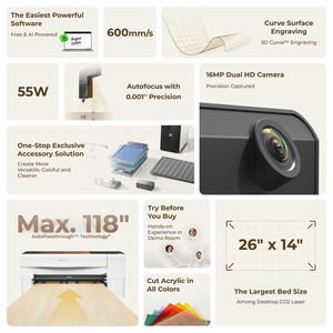 Xtool P2S 55W CO2 Laser Cutter All-In-1 Desktop Engraver <b>Machine</b> for Metal Leather Glass Acrylic Paper-New Condition - Product Image 6
