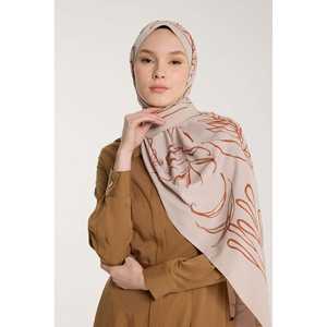 ผ้าพันคอไหมแท้ 100% ลายใบไม้สไตล์วินเทจ ดีไซน์เนอร์ สำหรับทุกฤดู - สีแทน สำหรับงานปาร์ตี้หรือฤดูหนาว ฤดูใบไม้ผลิ ฤดูร้อน ฤดูใบไม้ร่วง - Product Image 1