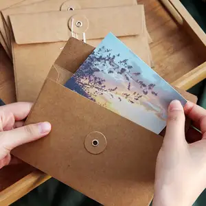 Envelope de papel vintage reciclável personalizado, envelope de papel de envelope de papel marrom e corda
