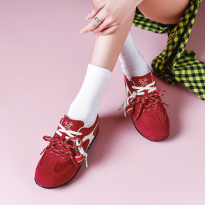<span class=keywords><strong>Baskets</strong></span> tendance <span class=keywords><strong>rouges</strong></span> pour femmes, style GAT, avec double lacets décoratifs, talon compensé discret de 3 cm, semelle intérieure confortable en peau de porc, à enfiler - Product Image 2