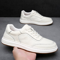 Chaussures en cuir véritable respirantes pour hommes, modèle décontracté en cuir de vachette première couche, nouvelle collection 2025, baskets blanches pour hommes