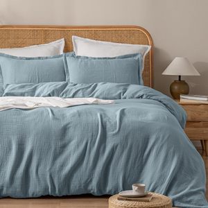 Funda de Edredón de Muselina Azul Polvoriento de 2 Capas 100% Algodón, Juego de Ropa de Cama de Muselina, Funda de Edredón de Muselina Cómoda - Product Image 3