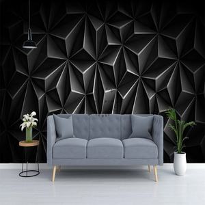 Carta da Parati con Motivo Poligonale Nero e Sfondo Scuro Lussuoso, Murale Geometrico 3D a Triangoli - Product Image 6