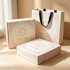 Caja de Regalo Nupcial con Adorno de Cresta y Bolsa de Papel, Embalaje Reciclable para Bodas en París, Impresión Personalizada, Muestra de Diseño Gratuita en 72H - Product Image 1