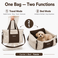 Bolsa de Viaje para Mascotas 2 en 1, Diseño de Cama Portátil, Exterior de Nailon, Forro de Felpa, Cojín Lavable, Correa de Hombro Ajustable, Asas, Fancie