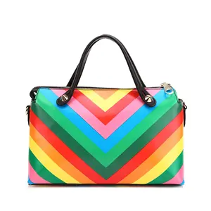 Vrouwen Tote Contrasterende Kleur Patchwork Regenboog Met Één Schouder Crossbody Tas Boston Tas